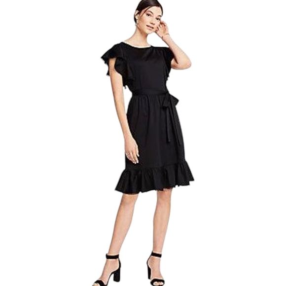 Ann Taylor Black Cotton Ruffle Dress Size Medium - Picture 1 of 6